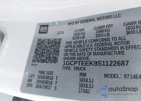 2025 Chevrolet Colorado 4Wd Trail Boss из США, поврежденный, VIN 1GCPTEEK9S1122687